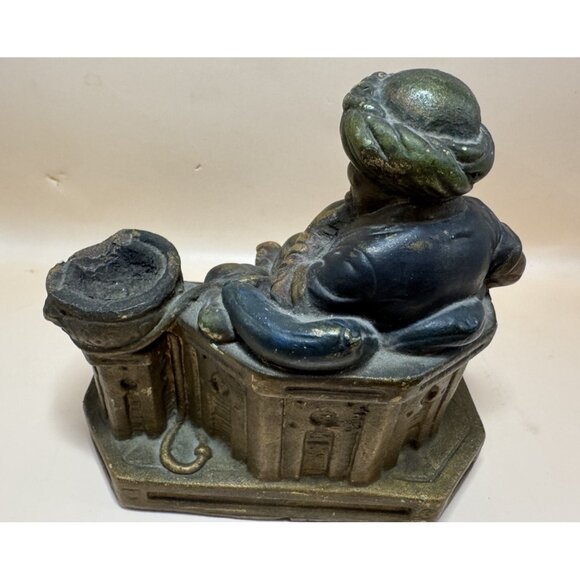 Antique 1880s Cast Iron Orientalist Inkwell Seated Man Turban Desk Figure! - Picture 6 of 9